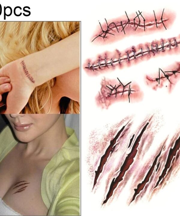 10pcs S-165 Halloween Terror Wound Realistic Scratches Injury Scar Temporary Tattoo Sticker