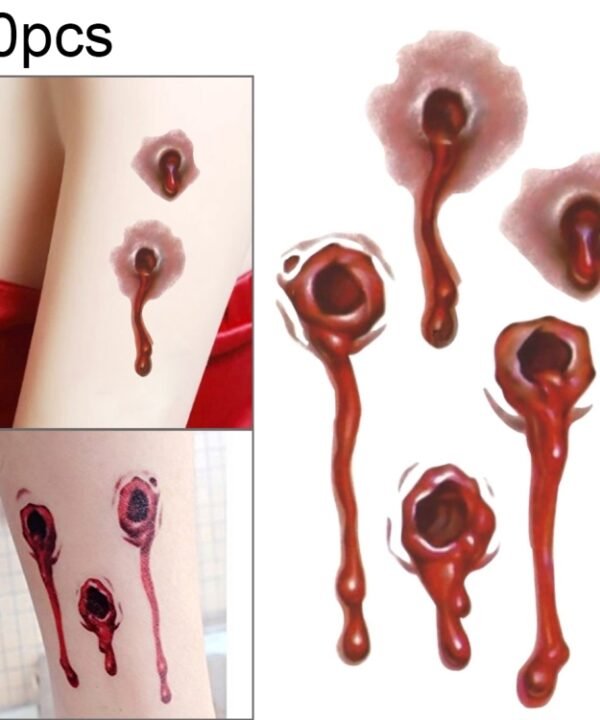 20pcs S-251 Halloween Terror Realistic Bullet Wound Blood Temporary Tattoo Sticker