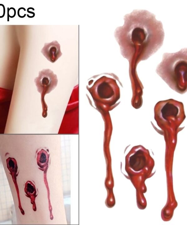 10pcs S-251 Halloween Terror Realistic Bullet Wound Blood Temporary Tattoo Sticker