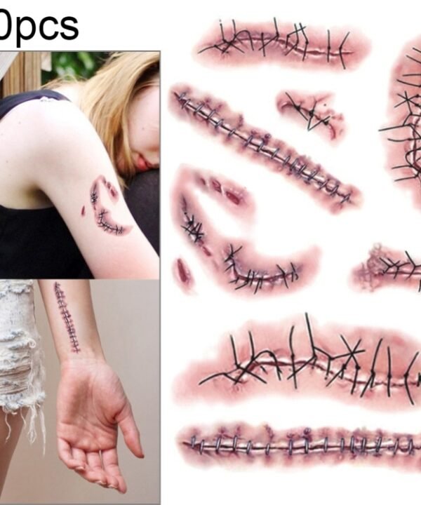 10pcs S-263 Halloween Terror Realistic Wound Injury Scar Temporary Tattoo Sticker