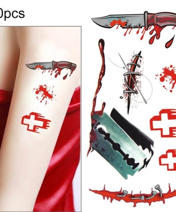 10pcs S-299 Halloween Terror Wound Realistic Blood Injury Scar Temporary Tattoo Sticker