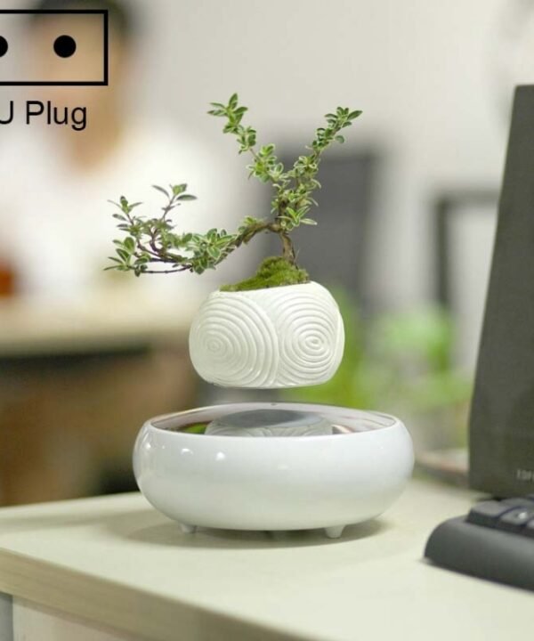 Dark Color Stripe Flower Pot + Imitation Ceramic Resin Base Magnetic Levitation Potted Plant Home Decoration, EU Plug, Ivory White EU Plug, Volcanic Rock EU Plug, Beige Stripe EU Plug, White Stripe EU Plug, Dark Color EU Plug, Soil Color EU Plug