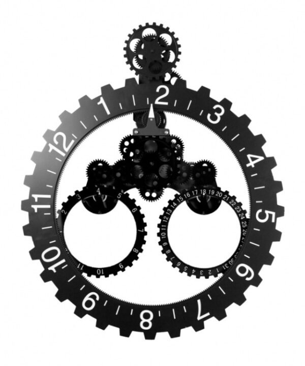 Home Simple European Style Triangular Mechanical Gears Wall Clock, Black, Silver