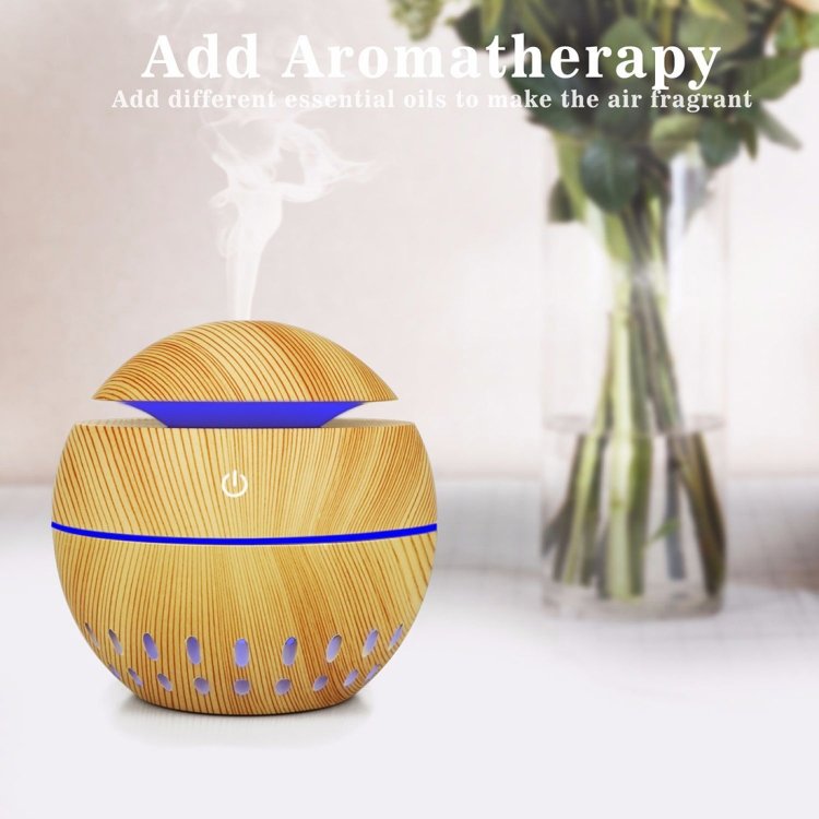 Wood Grain USB Hollowed-out Humidifier Seven Color Aromatherapy Lamp Automatic Alcohol Sprayer with Remote Control(Sky Blue), HC0372A, HC0372B, HC0372C, HC0372D, HC0372F, HC0372G, HC0372H, HC0372I, HC0372J, HC0372K - Image 4