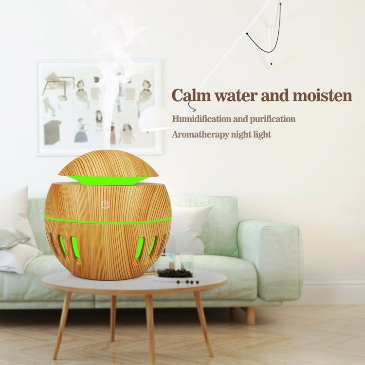 Wood Grain USB Hollowed-out Humidifier Seven Color Aromatherapy Lamp Automatic Alcohol Sprayer with Remote Control(Sky Blue), HC0372A, HC0372B, HC0372C, HC0372D, HC0372F, HC0372G, HC0372H, HC0372I, HC0372J, HC0372K - Image 6