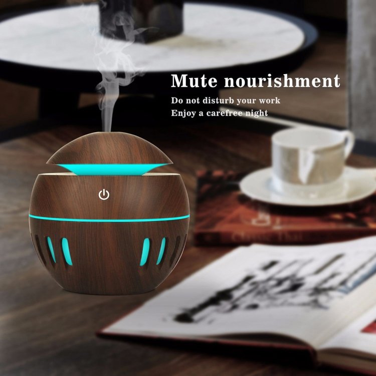 Wood Grain USB Hollowed-out Humidifier Seven Color Aromatherapy Lamp Automatic Alcohol Sprayer with Remote Control(Sky Blue), HC0372A, HC0372B, HC0372C, HC0372D, HC0372F, HC0372G, HC0372H, HC0372I, HC0372J, HC0372K - Image 7