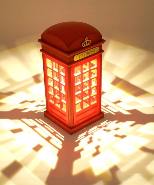 Retro Telephone Booth Shape Warm Light LED Lamp, Rechargeable Touch Control Bedroom Bedside Table Lamp