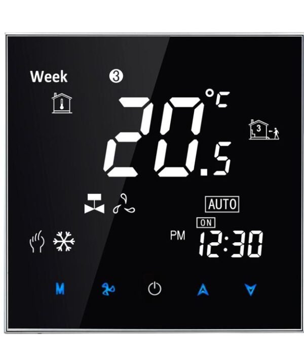 BAC-2000 Central Air Conditioning Type Touch LCD Digital 2-pipe Fan Coil Unit Room Thermostat, Display Fan Speed / Clock / Temperature  / Time / Week / Heat etc., BAC-2000 (Black), BAC-2000 (White)