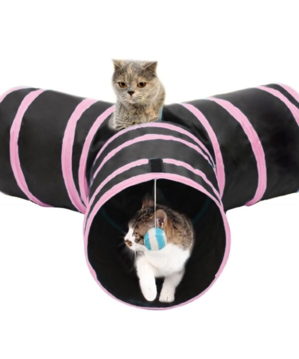 Foldable 3 Exits Exercising Cat Tunnel with A Hanging Ball, Tunnel Exits:3 Blue, Tunnel Exits:3 Pink
