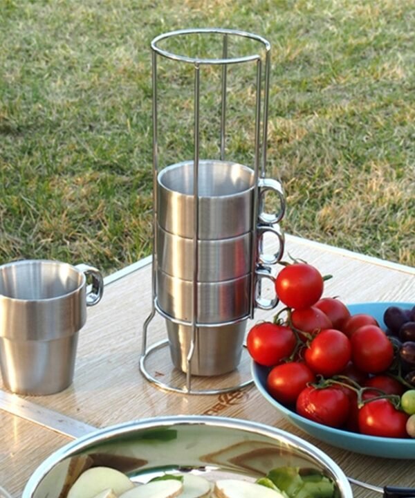 Outdoor Portable Picnic Cups Four Piece Suit Stainless Steel Drinking Mugs Anti-Hot Tea Coffee Cup