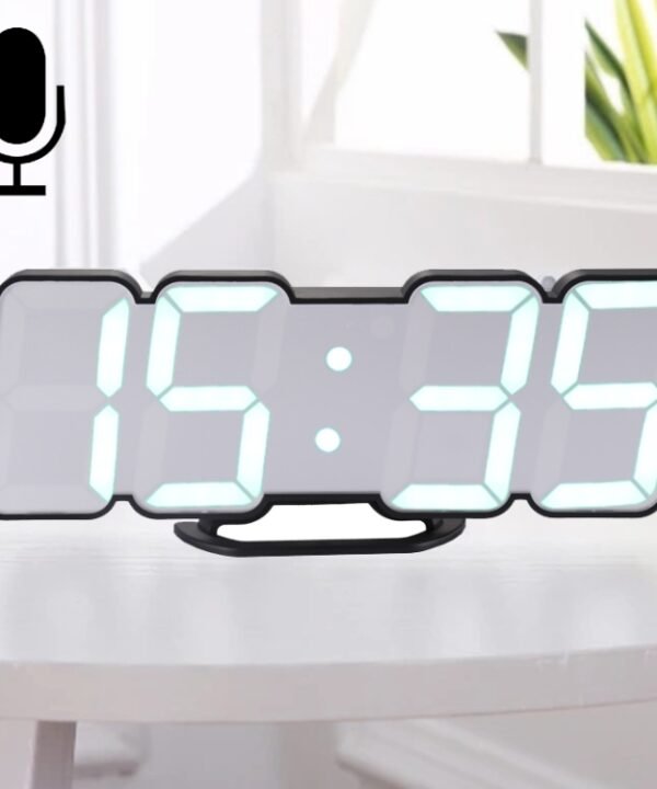 Modern 3D LED Sound Control Colorful Digital Alarm Clock Adjust Brightness Electronic Wall Glowing Hanging Clock with Remote Control, 9001 Black, 9001 White