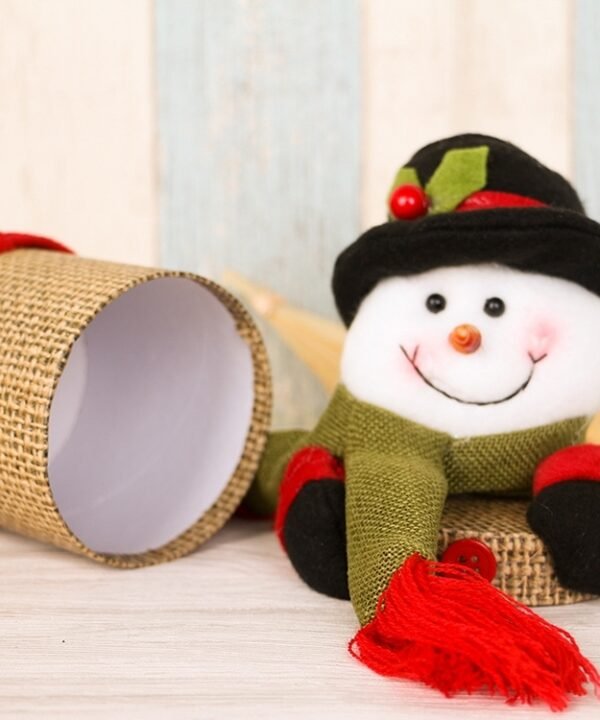 Christmas Decoration Linen Gift Box Cute Snowman Candy Jar, Size: 25*10cm