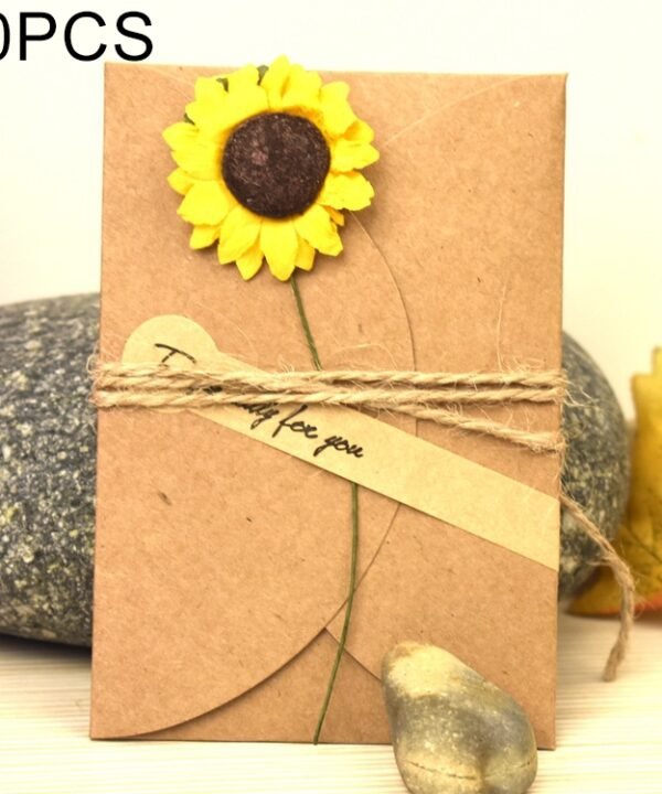 10 PCS Festival Creative DIY Retro Kraft Paper Handmade Small Dry Flower Greeting Card Birthday Card