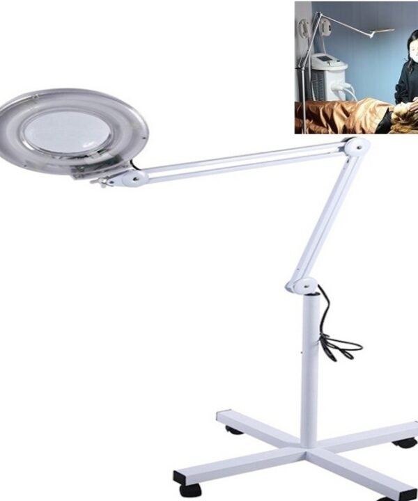 5X Foldable Swing Arm Desk Table Mount Magnifier with Lamp Light for Facial Tattoo Eyebrow Nail Salon Beauty, Cool White Light