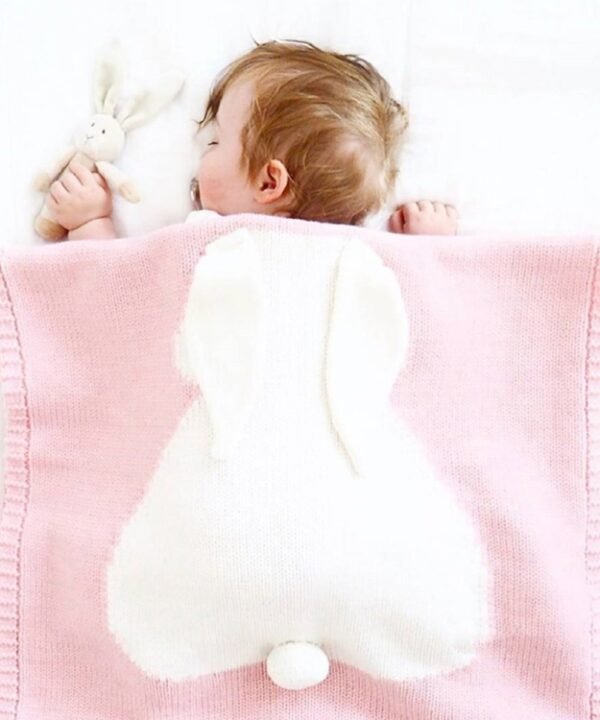 Rabbit Pattern Stereoscopic Ears Baby Knitted Blanket, Rabbit Pattern