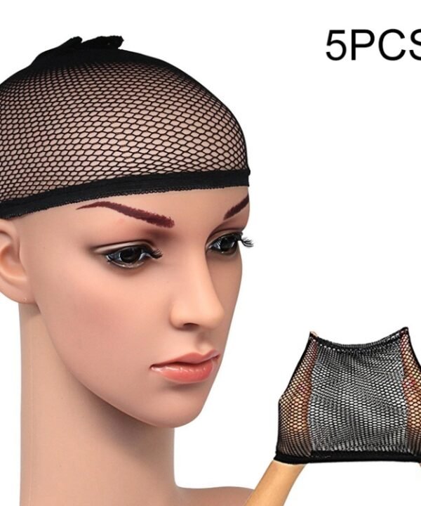 5 PCS High Elastic Silk Socks Fake Hair Net Wig Liner Caps Snood Mesh, A, Color:Black, A