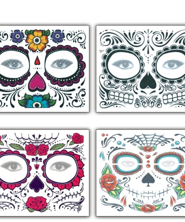4pcs Halloween Waterproof Temporary Face Tattoo Stickers, Size: 150*125mm, Random Style Delivery