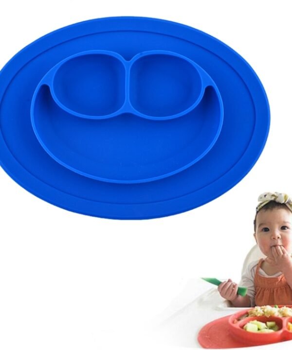 Smile Style One-piece Round Silicone Suction Placemat for Children, Built-in Plate and Bowl