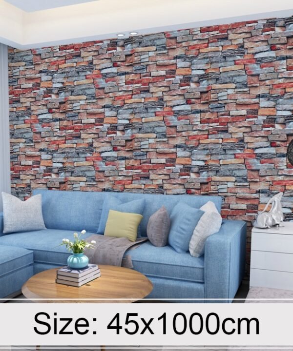 Creative 3D Color Stone Brick Decoration Wallpaper Stickers Bedroom Living Room Wall Waterproof Wallpaper Roll, Size: 45 x 1000cm