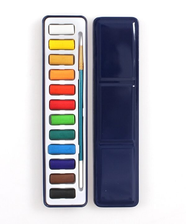 12 Colors Portable Iron Box Solid Watercolor Paints Set for Artist School Student Outdoor Water Color Sketch Painting Stationery