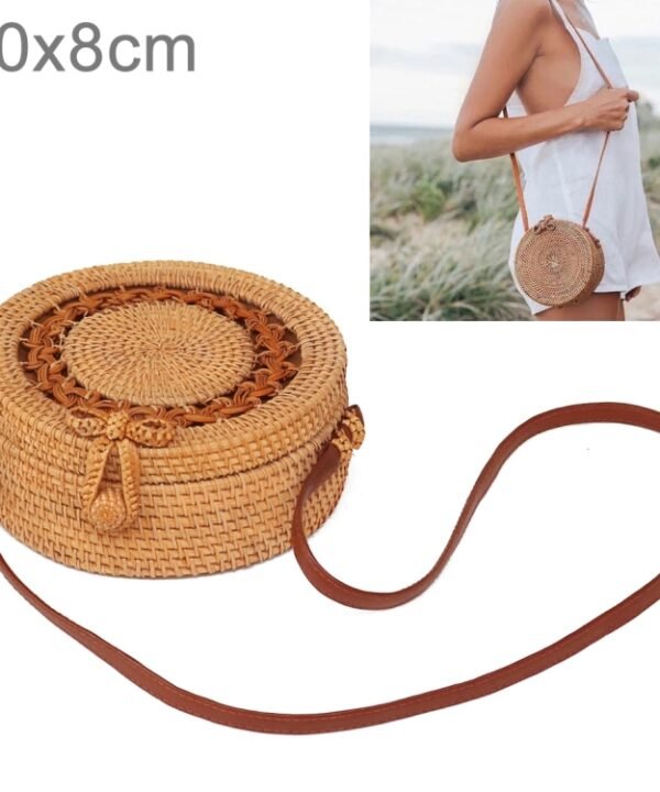 Sunflower Pattern Autumn Rattan Handmade Rattan Bag  Vintage Art Beach Ladies Diagonal Bag, Size:20x20x8cm