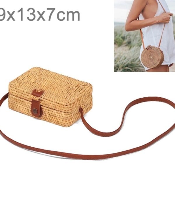 Delicate Square Autumn Rattan Handmade Rattan Bag  Vintage Art Beach Ladies Diagonal Bag, Size:19x13x7cm
