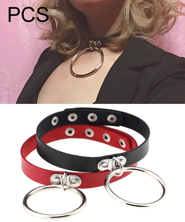 2 PCS European and American Style Punk O-shaped Big Ring Popular Leather Necklace Collar, Random Color Delivery