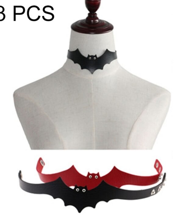 3 PCS  European and American Style Popular Bat Styling Leather Necklace Collar, Random Color Delivery