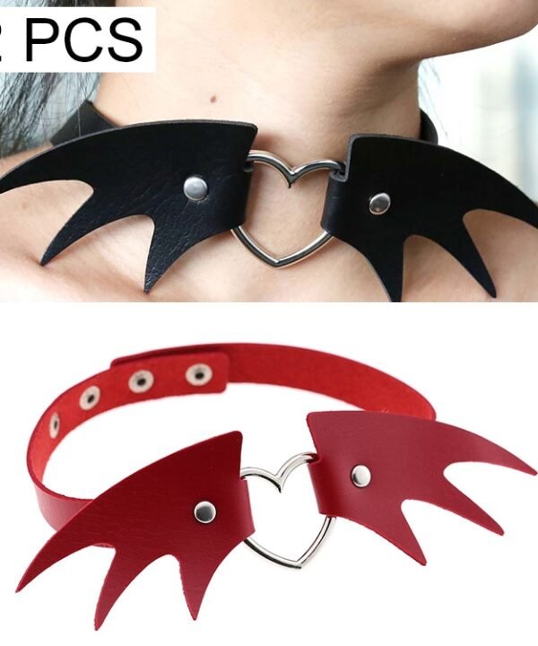 2 PCS European and American Punk Style Fashion Demon Wing Styling Leather Necklace Collar, Random Color Delivery