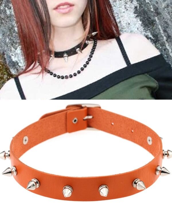 Punk Style Fashion Street Dance Rock Leather Rivet Necklace Collar, Random Color Delivery