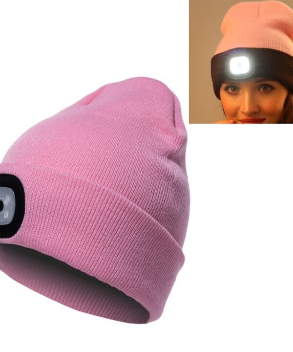 Unisex Warm Winter Polyacrylonitrile Knit Hat Adult Head Cap with 4 LED Lights, USB Type