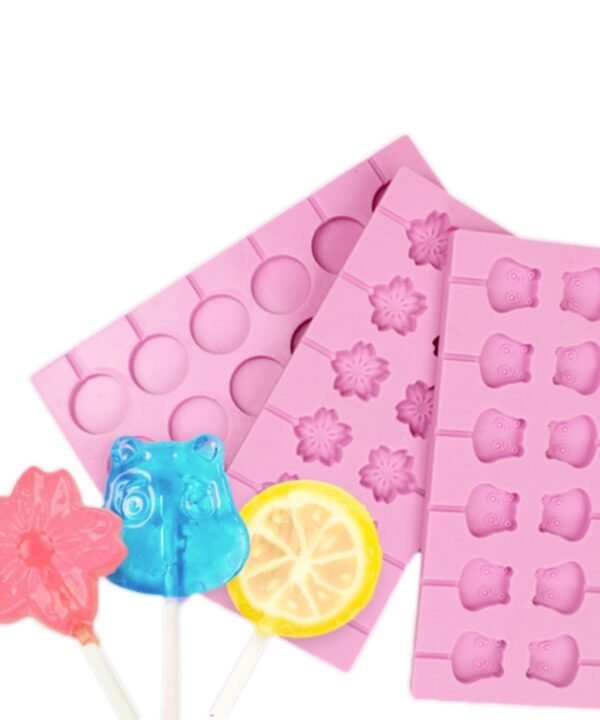 12-Capacity DIY Silicone Chocolate Molds(Lollipop Shape), Cherry Blossoms Shape, Cow Shape, Lollipop Shape
