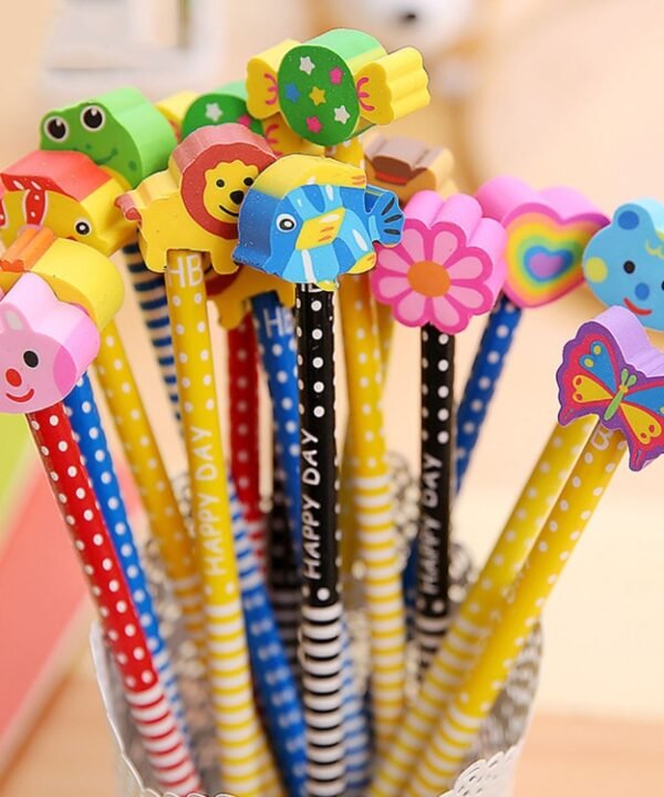 10pcs Creative Stationery Cartoon Animals Series Wooden HB Pencil with Eraser Children Pencils For Kids School Office Supply, Random Color Delivery, HB Pencil with Eraser