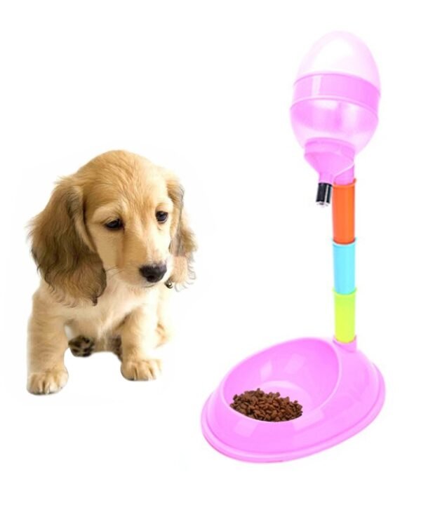 Pet Supplies Pet Dog Cat 2 in 1 Automatic Feeding & Watering Vertical Adjustable Rod Pet Water Food Feeder,Capacity: 600ML