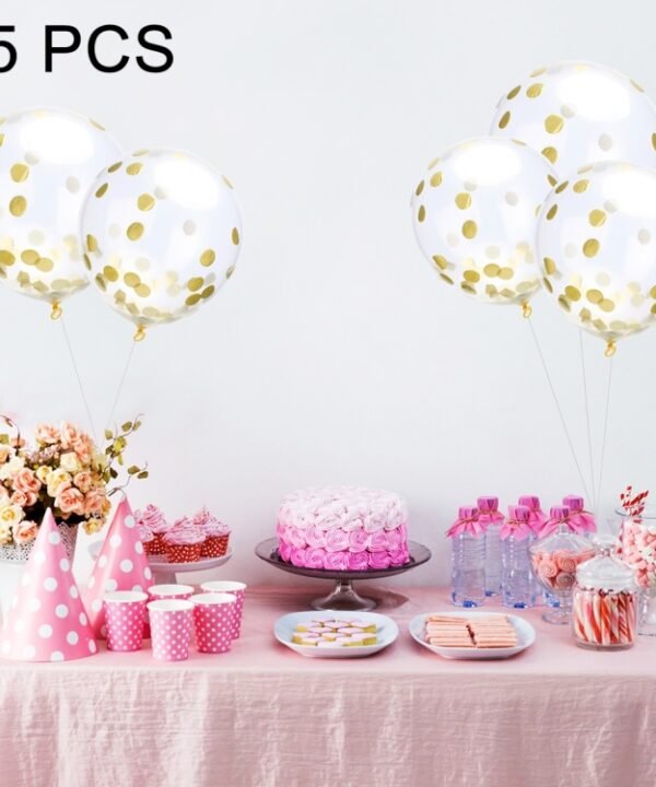 5 PCS 12 inch Transparent Gold Sequins Confetti Balloons, Holiday Party Wedding Decoration Confetti Balloons, Random Style Delivery