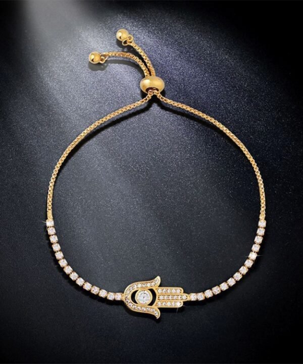 Valentines Day Gift Hamsa Hand Crystal Inlaid Hand Chain Bracelet, Chain Length: 25cm