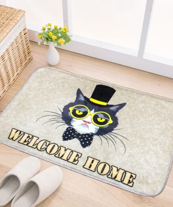 Door Mat Cat and Dog Pattern Flannel Rectangular Bathroom Carpet Living Room Bedroom Anti - skid Household Foot Pad,Size:50*80cm, Pattern:Dog Size:50*80cm, Pattern:Cat Size:50*80cm
