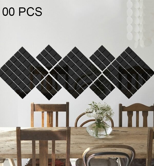 100 PCS Square Crystal Mosaic Mirror Acrylic Stereo Wall Stickers Creative Background Home Living Room Wall Sticker,Size:2*2cm, Size:2*2 Color:Black, Size:2*2 Color:Gold, Size:2*2 Color:Silver