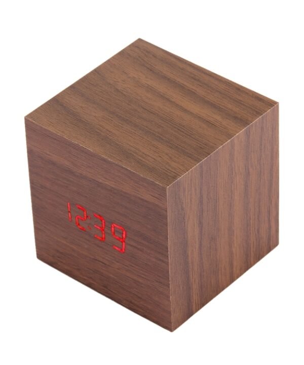 Wood Clock Desk Table LED Digital Display Alarm Clock with Time & Date & Temperature Display, Wood Clock