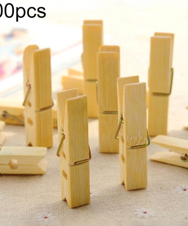 100pcs Multi-function Mini Bamboo Clothes Photo Paper Peg Clothespin Laundry Hanger Clip