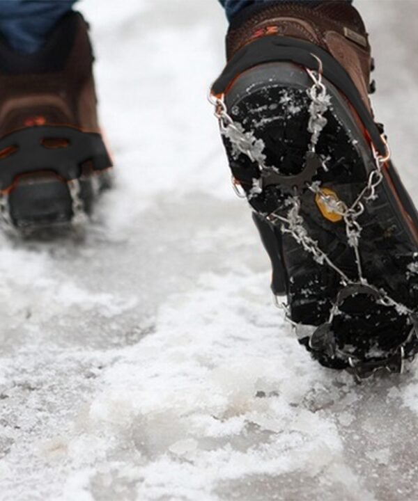 One Pair 8 Teeth Anti-Slip Ice Gripper Hiking Climbing Chain Shoes Covers, 8 Teeth Black, 8 Teeth Orange