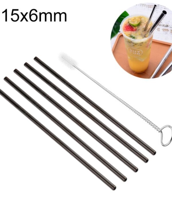 5pcs Reusable Stainless Steel Straight Drinking Straw + Cleaner Brush Set Kit,  215*6mm, 215*6mm (Straight)
