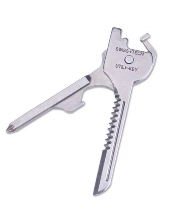 SWISS+TECH Stainless Steel 6 in 1 Multi-function Outdoor Key Chain, Foldable Mini Tools Key Ring