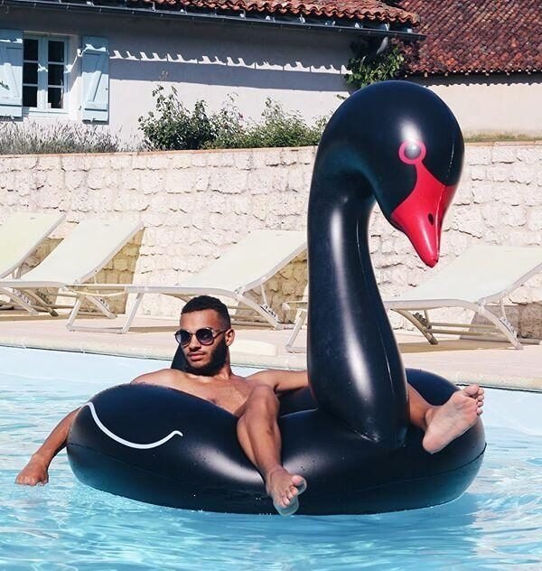 Swan Shaped Inflatable Floating Swimming Safety Pool Ring, Inflated Size: 110cm, 110cm Swan Black, 110cm Swan White