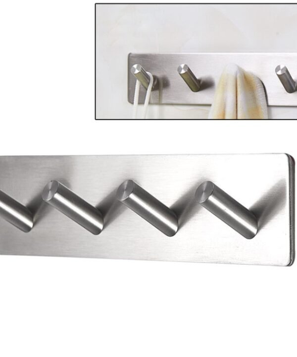 Stainless Steel Four Oblique Row Hook Bathroom Non-perforated Storage Clothes Rack