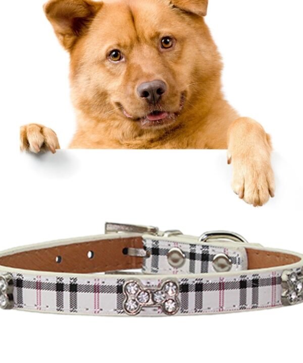 PU Leather with Bone Designs Pet Dog Collar Pet Products, Size: S, 1.5 * 37cm, Size: S