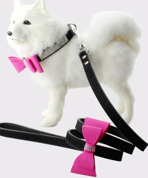 Flocking Diamond Studded Bowknot Pet Collar Dog Collar Pet Products, Size: S, 1.5 * 37cm, Size: S