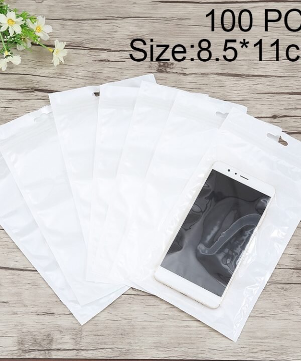 100 PCS 8.5cm x 11cm Hang Hole Clear Front White Pearl Jewelry Zip Lock Packaging Bag, Custom Printing and Size are welcome