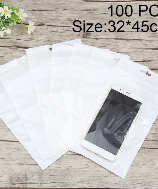 100 PCS 32cm x 45cm Hang Hole Clear Front White Pearl Jewelry Zip Lock Packaging Bag, Custom Printing and Size are welcome