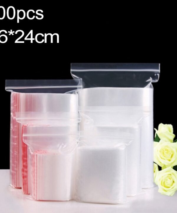 100pcs/pack PE Self Sealing Clear Zip Lock Packaging Bag, 16cm x 24cm, Custom Printing and Size are welcome